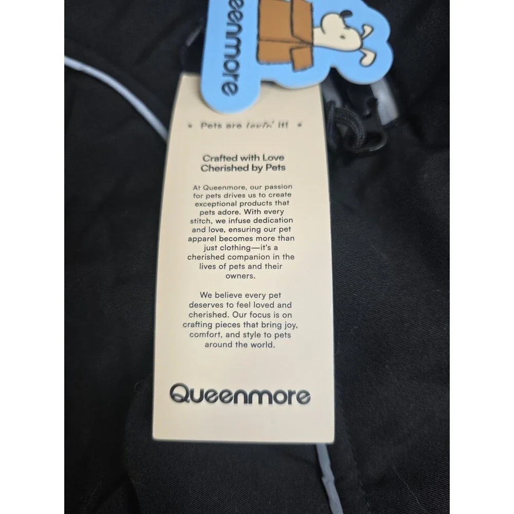 Queenmore Winter Dog Coat Waterproof Puffer Fleece Snowsuit, Black Small